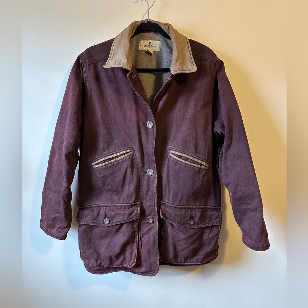 Woolrich Maroon Canvas Jacket with Tan Corduroy Collar